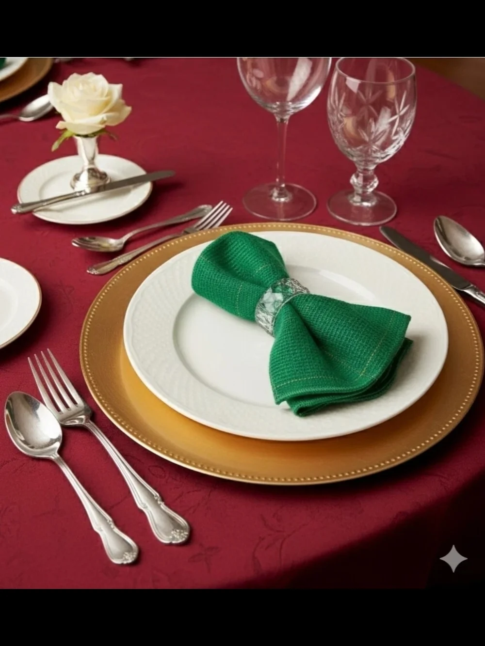 Cloth Dinner Napkins Woven Emerald Green w Gold lines Set of 12, 16
